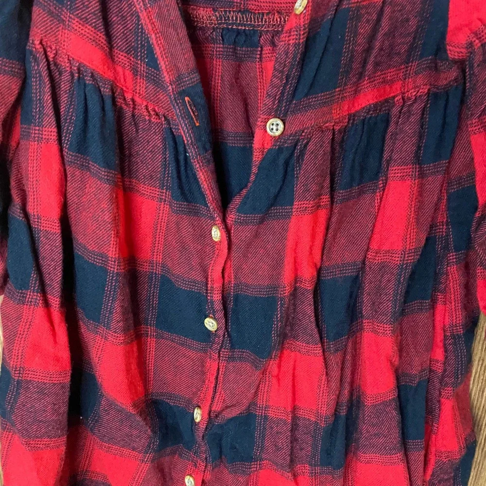 Old Navy Plaid Tunic Top Kids 3T Red Black Buffalo Check Babydoll Button Front